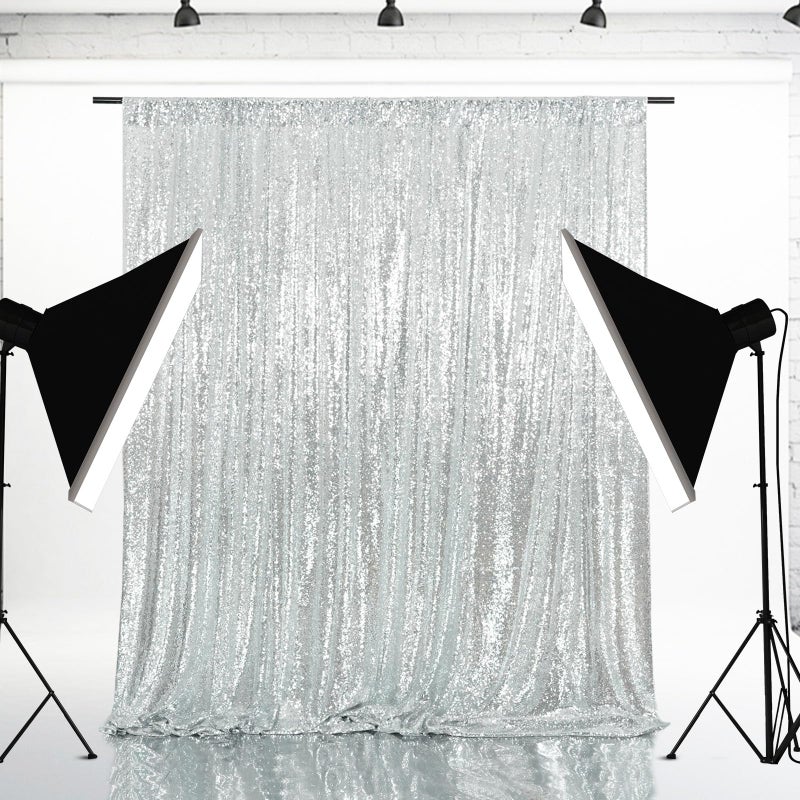 Eternal Beauty Silver Sequin Backdrop, 7x7 Ft Glitter Background Curtains for Shimmer Photography Party Wedding Birthday Back Drop Decor - Image 3